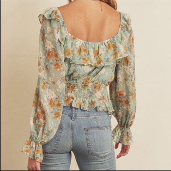 Floral Ruffle Sleeve Tie Front Top - Picture 8 of 13